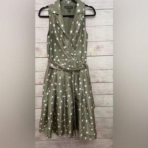 JESSICA HOWARD GRAY POLKA DOT MIDI PLEATED DRESS- PRELOVED- 10
